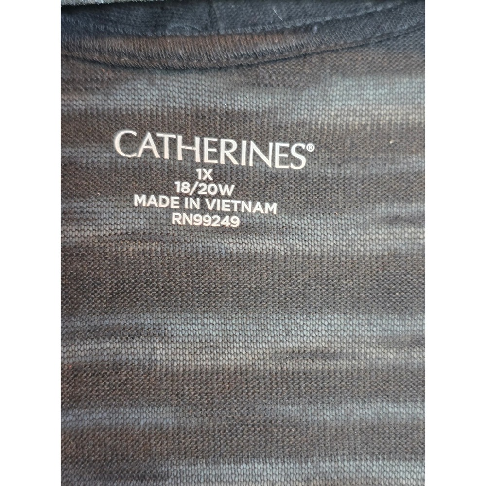 Catherines Womens 1X 18/20W Black Space Dye Open Front Short Sleeve Cardigan - Picture 2 of 10